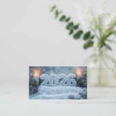 happy new year 2026 frosty elegant business card 名刺 (スタンド正面)