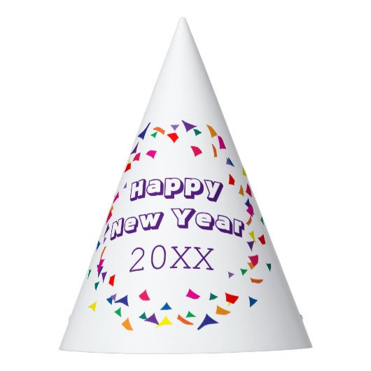 Happy New Year 2026 Fun Colorful Confetti Button パーティーハット (正面)