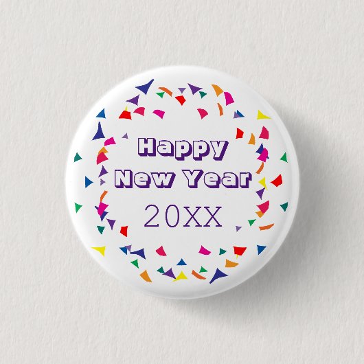 Happy New Year 2026 Fun Colorful Confetti Button 缶バッジ (正面)