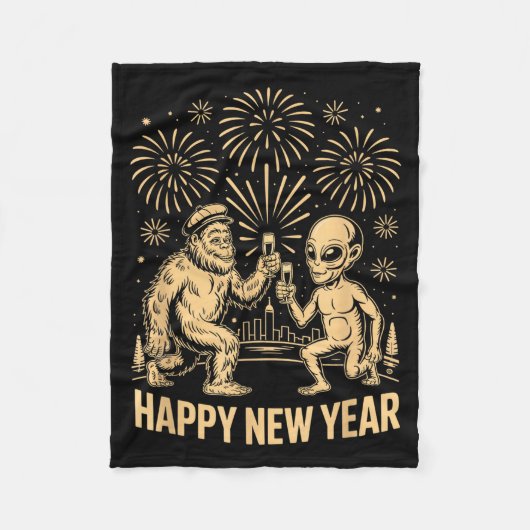 Happy New Year 2026 Funny Bigfoot And Alien Lovers フリースブランケット (正面)
