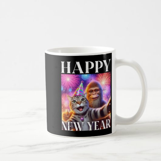 Happy New Year 2026 Funny Cat Bigfoot Party Art  コーヒーマグカップ (右)