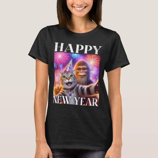 Happy New Year 2026 Funny Cat Bigfoot Party Art  Tシャツ (正面)