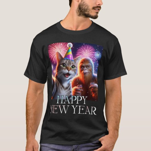 Happy New Year 2026 Funny Cat Bigfoot Party Art  Tシャツ (正面)