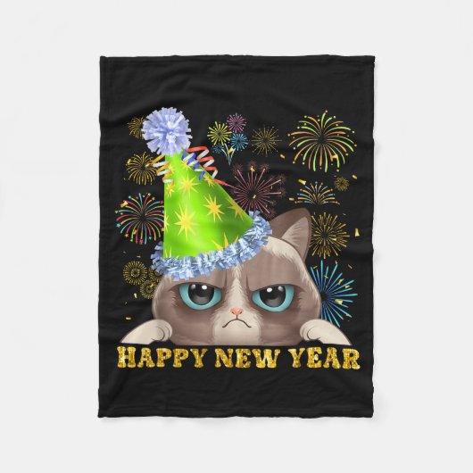 Happy New Year 2026 Funny Cat New Year's Eve Hat G フリースブランケット (正面)