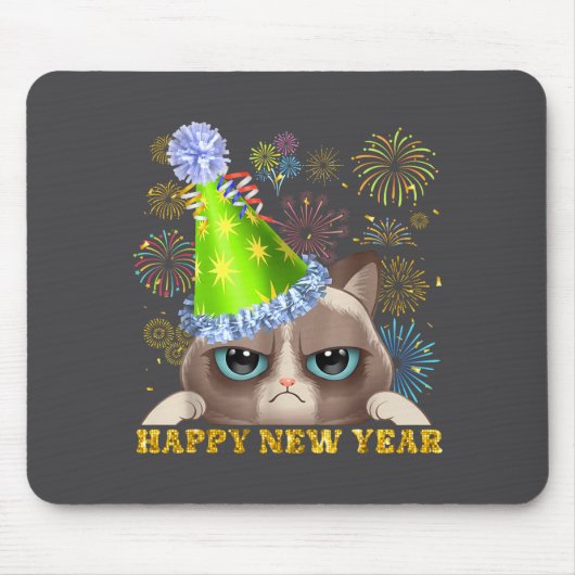 Happy New Year 2026 Funny Cat New Year's Eve Hat G マウスパッド (正面)