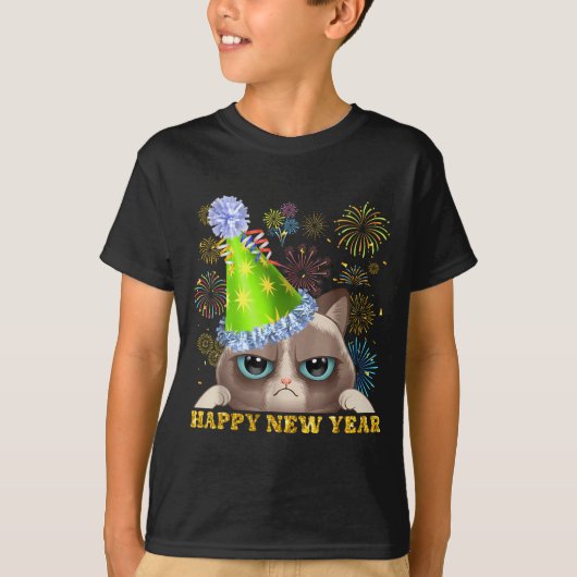 Happy New Year 2026 Funny Cat New Year's Eve Hat G Tシャツ (正面)