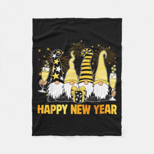 Happy New Year 2026 Gnomes Drinking Champagne New フリースブランケット (正面)