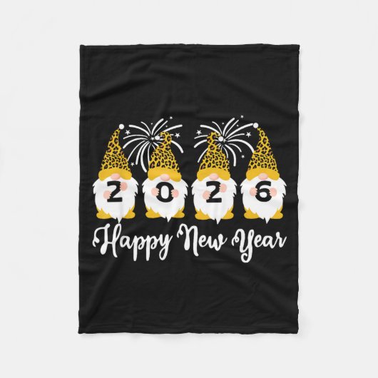 Happy New Year 2026 Gnomes Leopard Print Gnomies G フリースブランケット (正面)