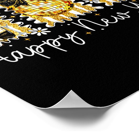 Happy New Year 2026 Gold Coquette Bow Disco Ball C ポスター (角)