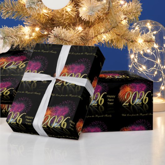 Happy New Year 2026 Gold Fireworks ラッピングペーパー (クリスマス)