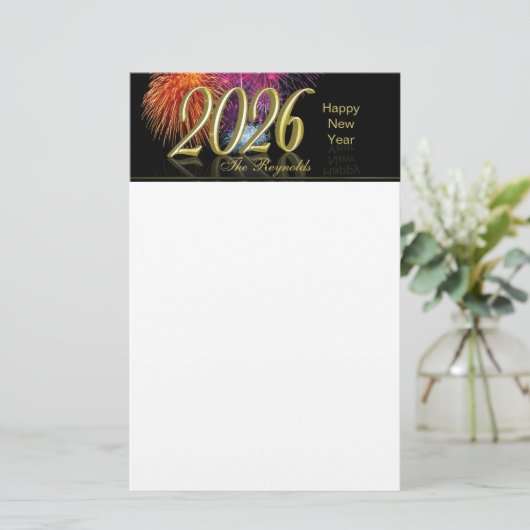 Happy New Year 2026 Gold Fireworks 便箋 (スタンド正面)