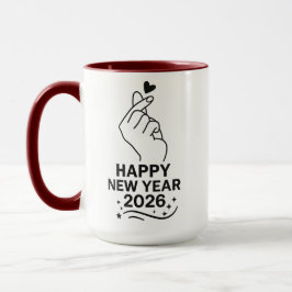 Happy New Year 2026 Gold Hand Heart Mug マグカップ