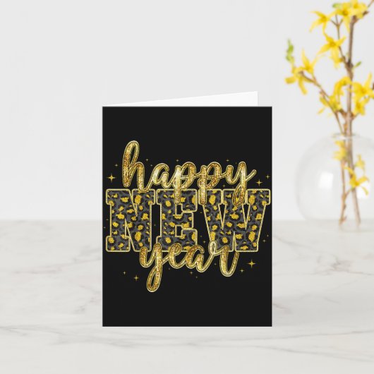 Happy New Year 2026 Gold Leopard Countdown Party F カード (黄色い花)