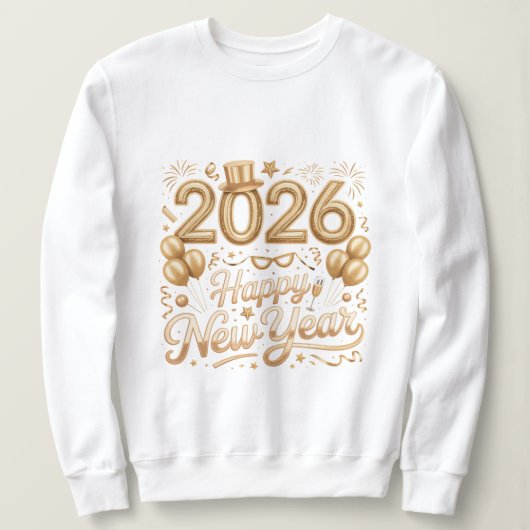 Happy New Year 2026 Gold Lettering T‑Shirt with Ba スウェットシャツ (デザイン正面)