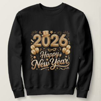 Happy New Year 2026 Gold Lettering T‑Shirt with Ba スウェットシャツ