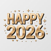 Happy New Year 2026 Gold Typography ウィンドウサイン (シート)
