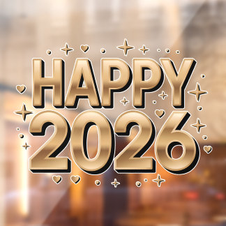 Happy New Year 2026 Gold Typography ウィンドウサイン