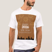 Happy New Year 2026 Golden Brown Typography  Tシャツ (正面)