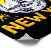 Happy New Year 2026 Golden Disco Ball Bow New Year ポスター (角)