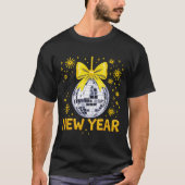 Happy New Year 2026 Golden Disco Ball Bow New Year Tシャツ (正面)