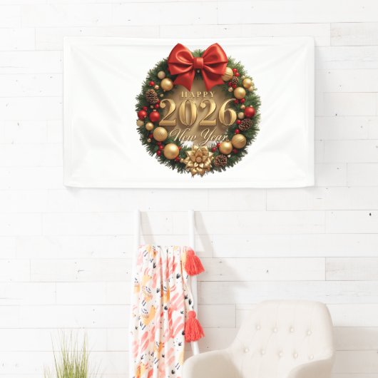 happy new year 2026 golden wreath 横断幕 (インサイチュ)