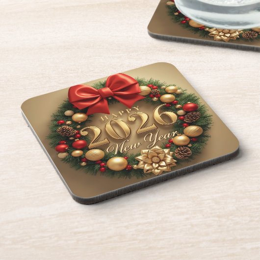 happy new year 2026 golden wreath coasters コースター (左側)