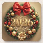happy new year 2026 golden wreath coasters コースター (正面)