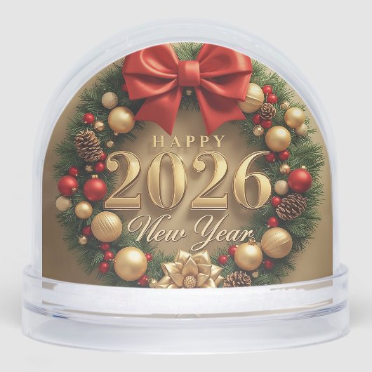 happy new year 2026 golden wreath snow globe (正面)