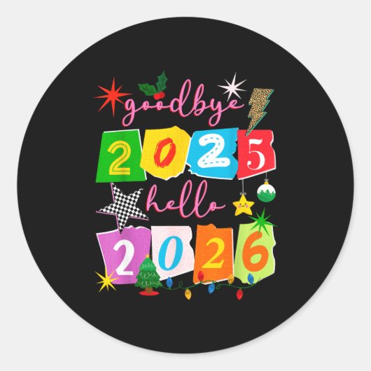 Happy New Year 2026 Goodbye 2025 Hello 2026  ラウンドシール (正面)