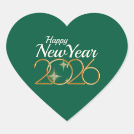Happy New Year 2026 Heart Sticker Elegant Green  ハートシール