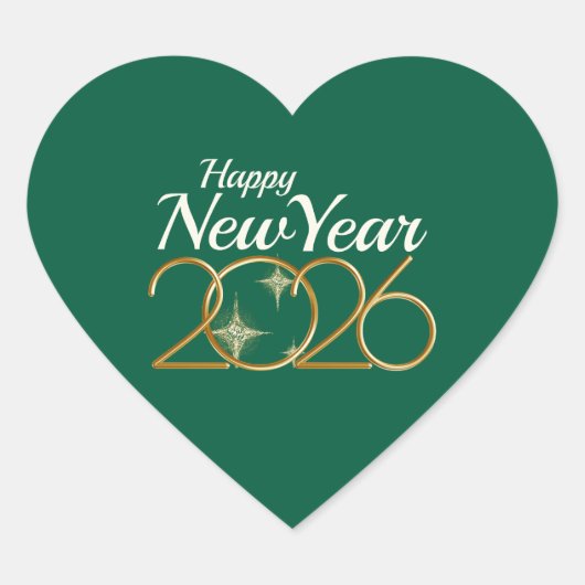 Happy New Year 2026 Heart Sticker Elegant Green ハートシール (正面)