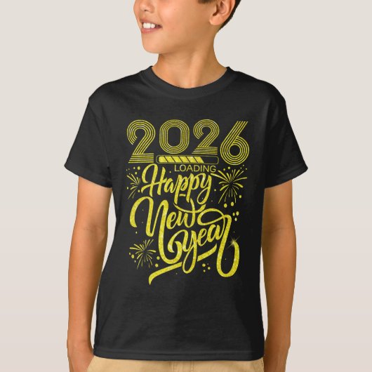 Happy New Year 2026 Loading Fireworksパーティー初演 Tシャツ (正面)