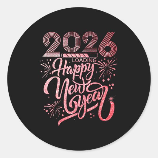 Happy New Year 2026 Loading Fireworksパーティー ラウンドシール (正面)