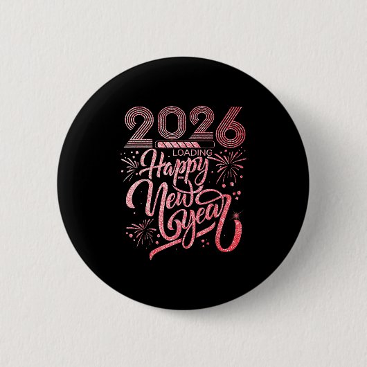 Happy New Year 2026 Loading Fireworksパーティー 缶バッジ (正面)