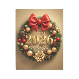 happy new year 2026 luxury wreath metal print メタルプリント