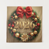 happy new year 2026 luxury wreath party backdrop タペストリー (正面)