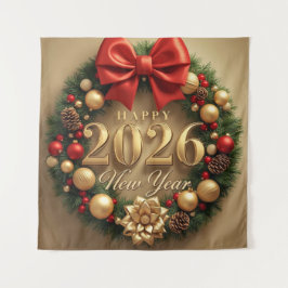 happy new year 2026 luxury wreath party backdrop タペストリー