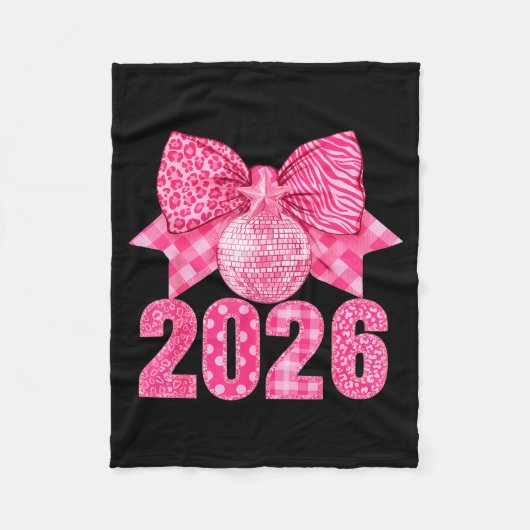 Happy New Year 2026 Nk Bow Patchwork Leopard Zebra フリースブランケット (正面)