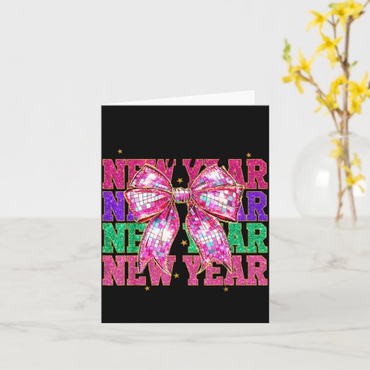 Happy New Year 2026 Nk Coquette Bow Disco Ball Cou カード (黄色い花)