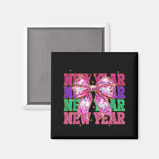Happy New Year 2026 Nk Coquette Bow Disco Ball Cou マグネット (正面/裏面)