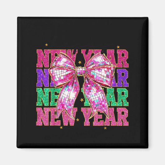 Happy New Year 2026 Nk Coquette Bow Disco Ball Cou マグネット (正面)