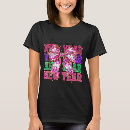 Happy New Year 2026 Nk Coquette Bow Disco Ball Cou Tシャツ (正面)