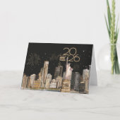 Happy New Year 2026! NYC Skyline | Gold Fireworks シーズンカード (正面)