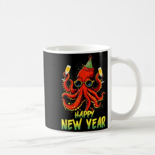 Happy New Year 2026 Octopus Drinking Champagne New コーヒーマグカップ (右)