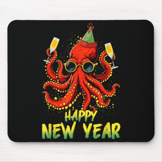 Happy New Year 2026 Octopus Drinking Champagne New マウスパッド (正面)