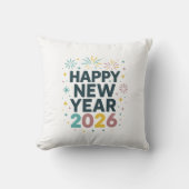 Happy New Year 2026 Pillow – Festive Fireworks Des クッション (正面)