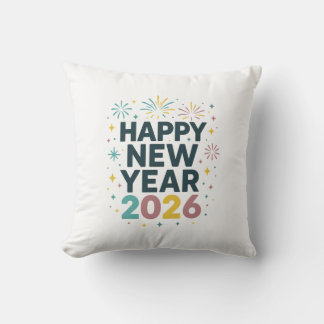 Happy New Year 2026 Pillow – Festive Fireworks Des クッション
