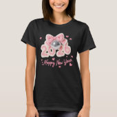Happy New Year 2026 Pink Fuzzy Disco Ball Tee Tシャツ (正面)