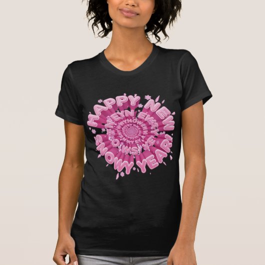 Happy New Year 2026 Pink Snowy Spiral T-Shirt Tシャツ (正面)