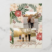 Happy New Year 2026 Poinsettia写真数々の 箔シーズンカード (正面)